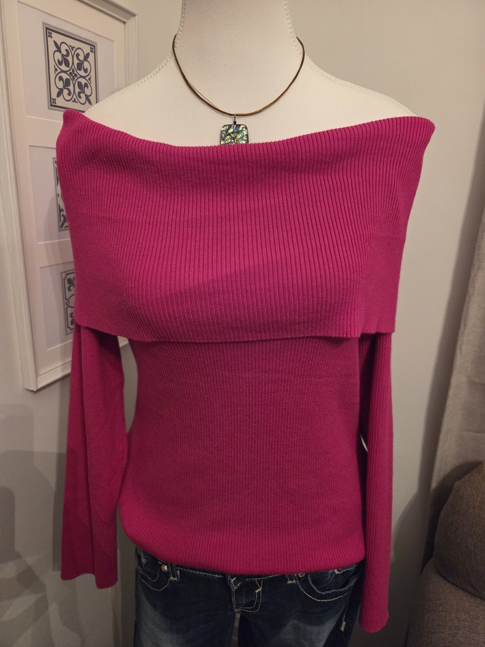 INC International Concepts Hot Pink Off-the-Shoulder Ribbed Sweater - NWOT